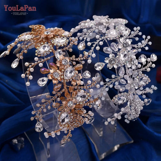 YouLaPan HP453 Luxury Rhinestones Headband Bridal Wedding Hair Accessories Handmade Silver/Gold Women Party Pageant Headpiece