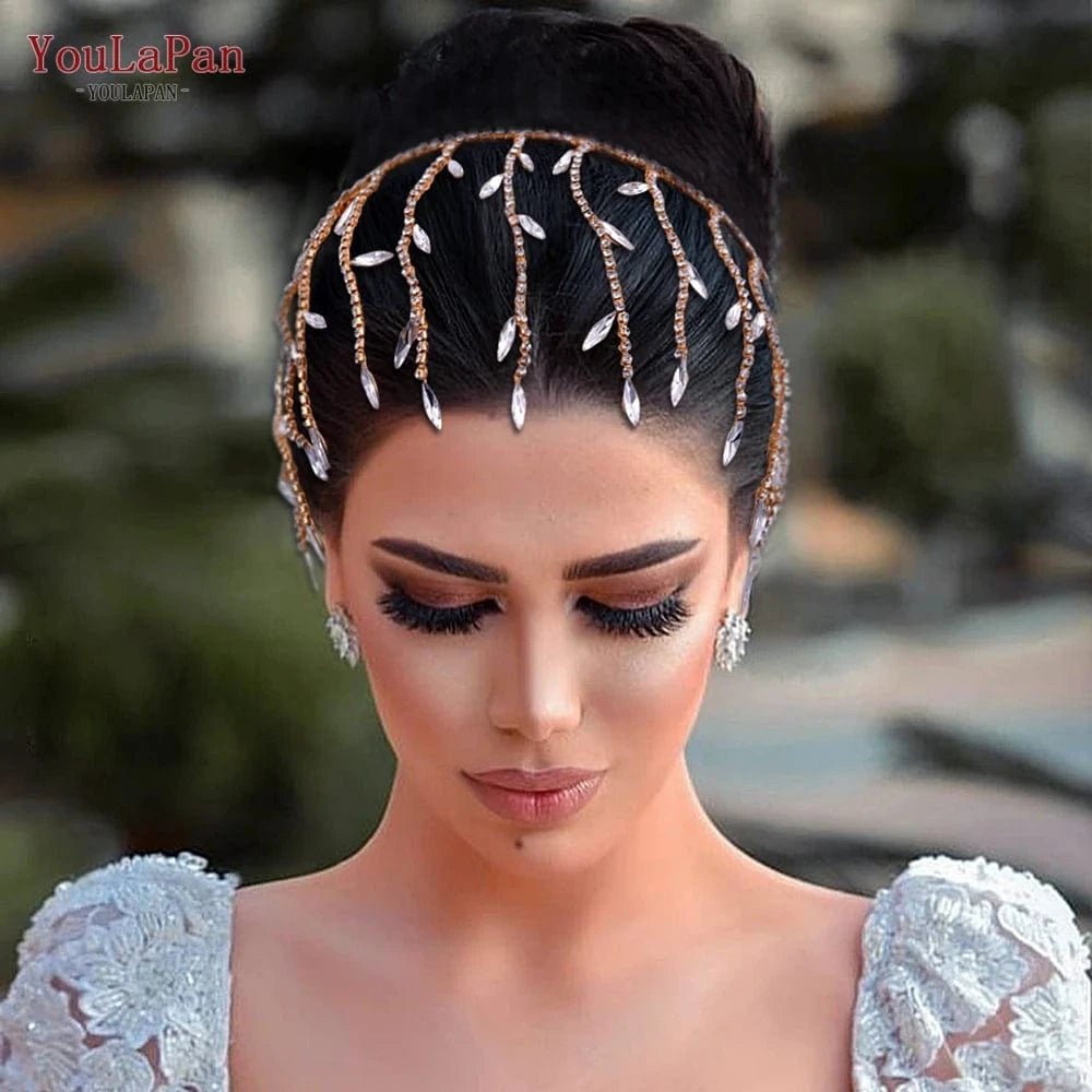 YouLaPan HP483 Personality New European and American Headdress Wedding Crown Silver Gold Rhinestone Hair Piece Bridal Headwear