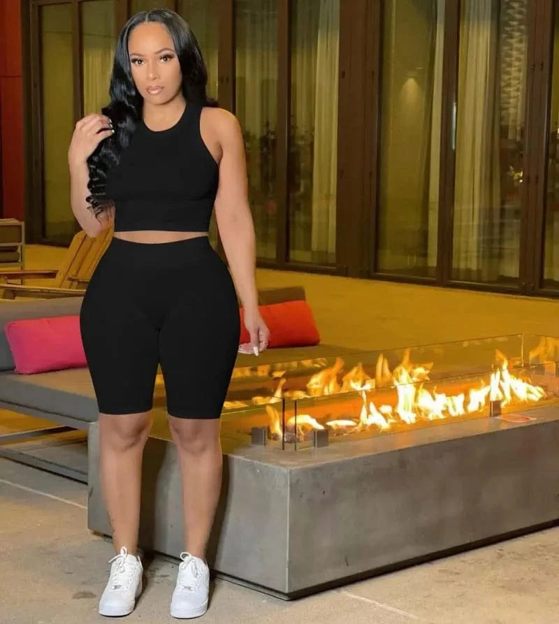 YP Summer 2024 Custom Logo Hot Sale Summer Shorts Sets Outfits Two Piece Skims Women Clothing Biker Shorts Matching 2 Piece Set