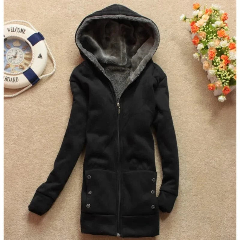 YSMARKET S-3XL Hot Sale Casual Women Thicken Coat Warm Female Clothes Overcoat With Pockets Long Sleeve Hooded Tops E9998
