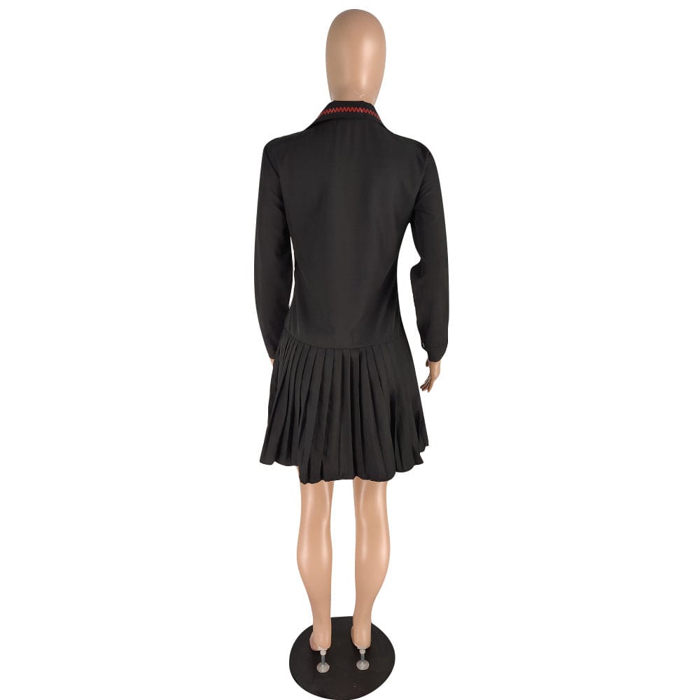 YZ757 Autumn winter button long sleeved pleated shirt dress One piece skirt women