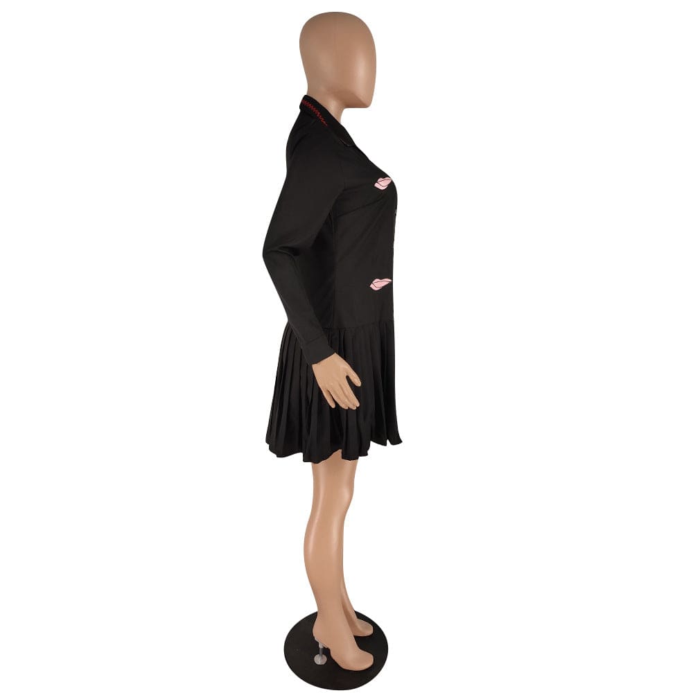 YZ757 Autumn winter button long sleeved pleated shirt dress One piece skirt women