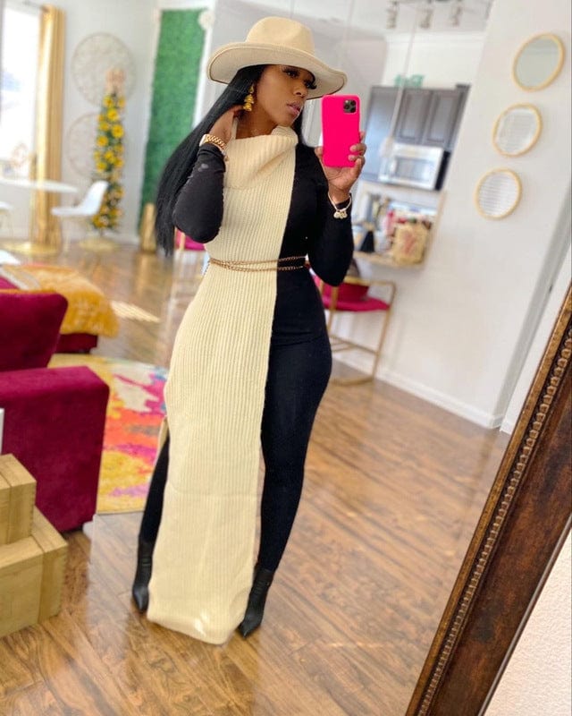 Z59651 Wholesale Solid Color High Collar Both Sides Split Women Night Club sweater dress
