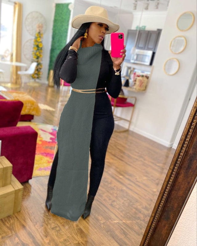 Z59651 Wholesale Solid Color High Collar Both Sides Split Women Night Club sweater dress