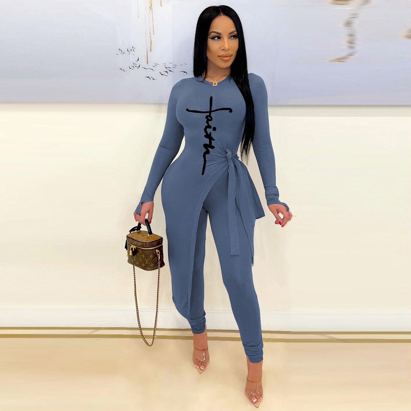 Z67973 Fall Fashion clothing women Casual Print two piece long outfits joggers set