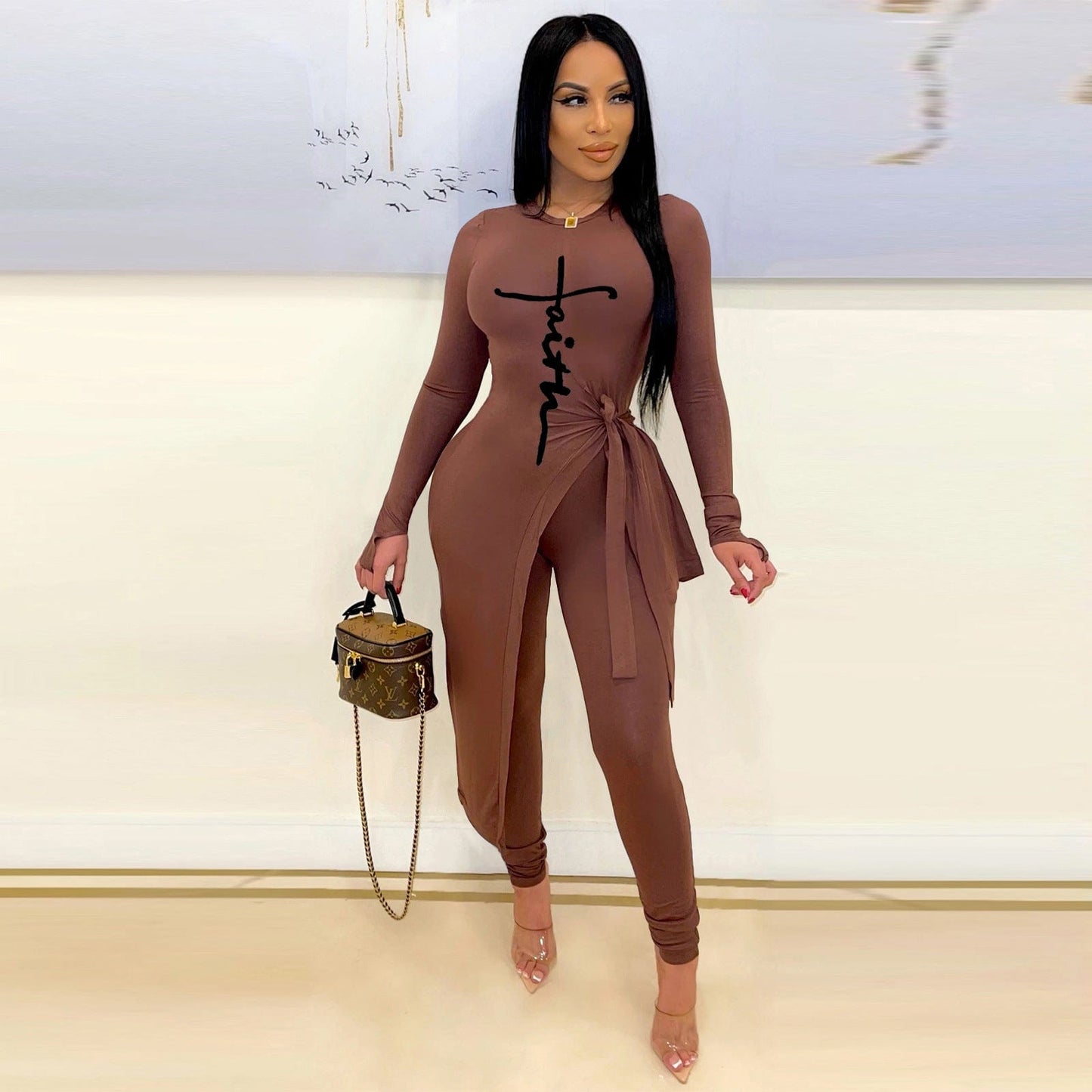 Z67973 Fall Fashion clothing women Casual Print two piece long outfits joggers set