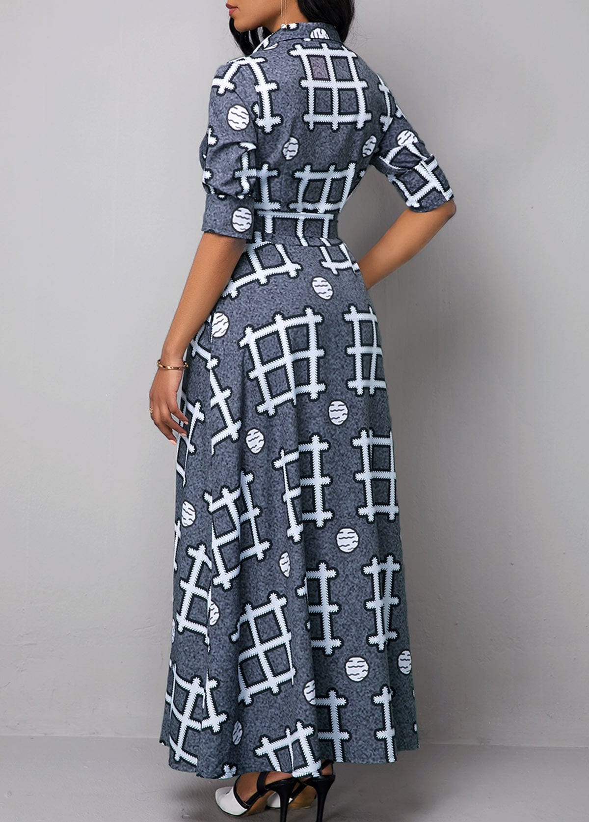 Z83908 Fashion Long Sleeve Print Dresses Casual women V Neck Elegant vintage maxi dress