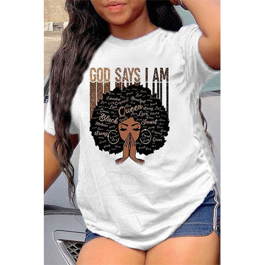 Z87913 Fashion graphic plain organic Casual women's letter Print plus size t-shirt