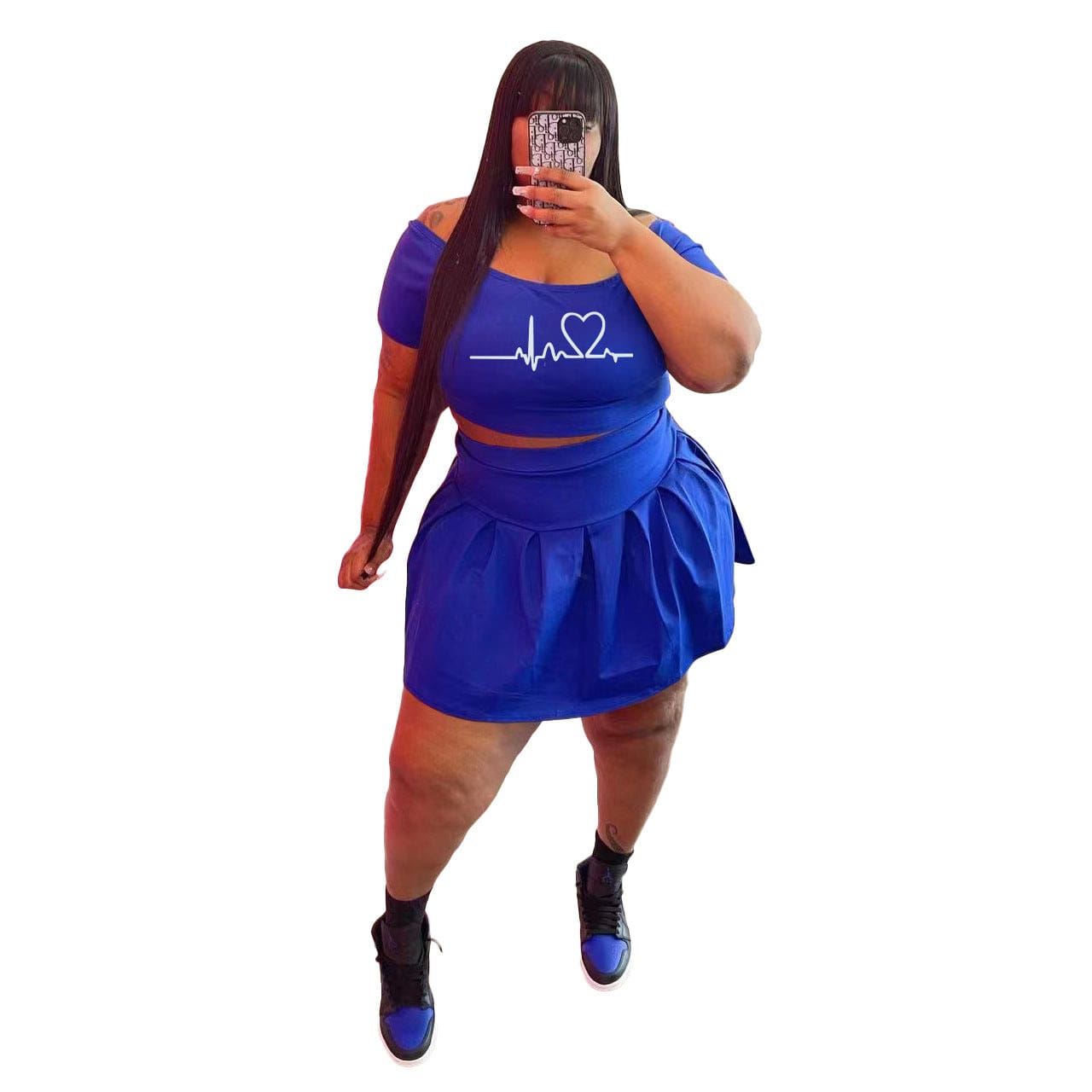 Z88303 New arrivals Plus size Sexy women Print summer two piece off shoulder Short sleve skirt set