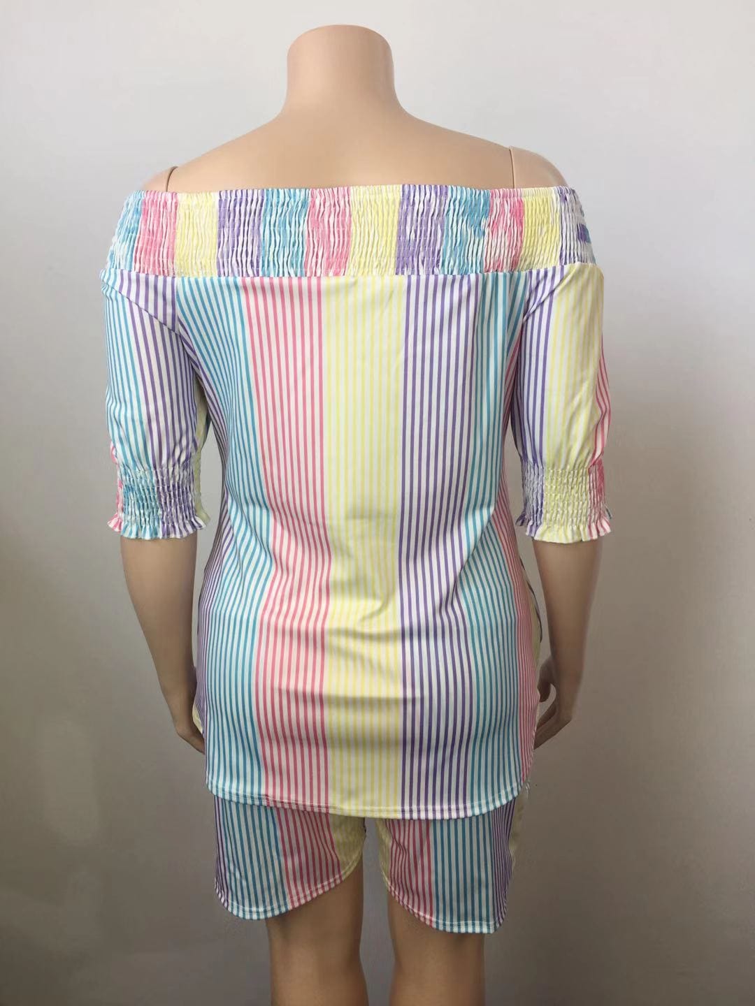 Z92180 Fashion Casual Striped Print Off Shoulder short set woman Plus Size two piece outfits