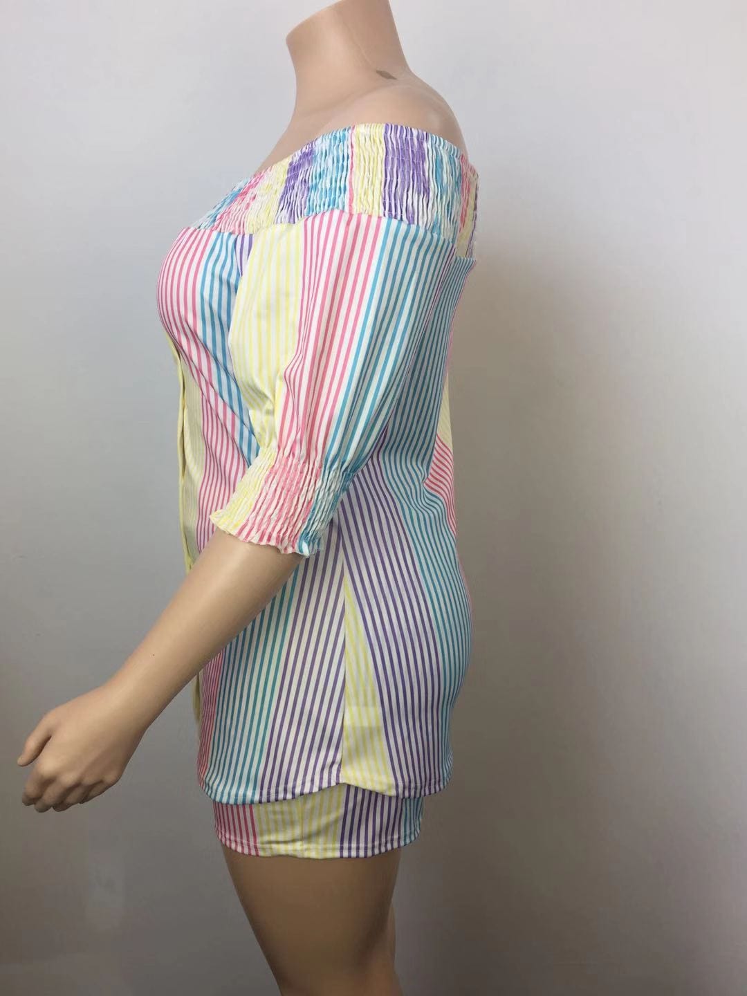 Z92180 Fashion Casual Striped Print Off Shoulder short set woman Plus Size two piece outfits