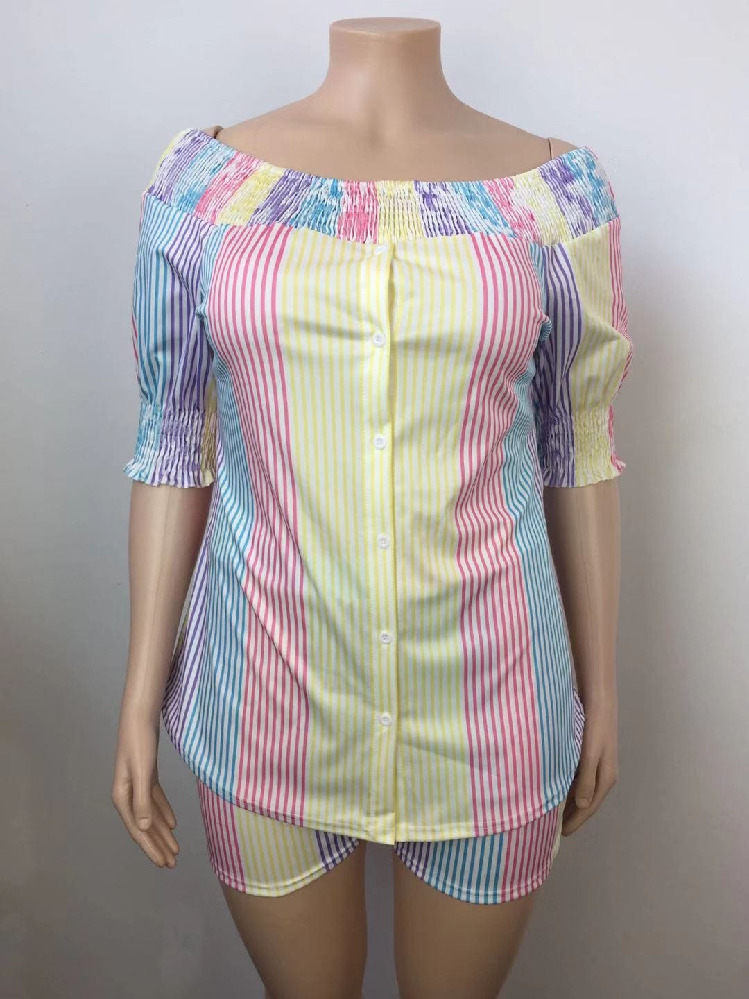 Z92180 Fashion Casual Striped Print Off Shoulder short set woman Plus Size two piece outfits