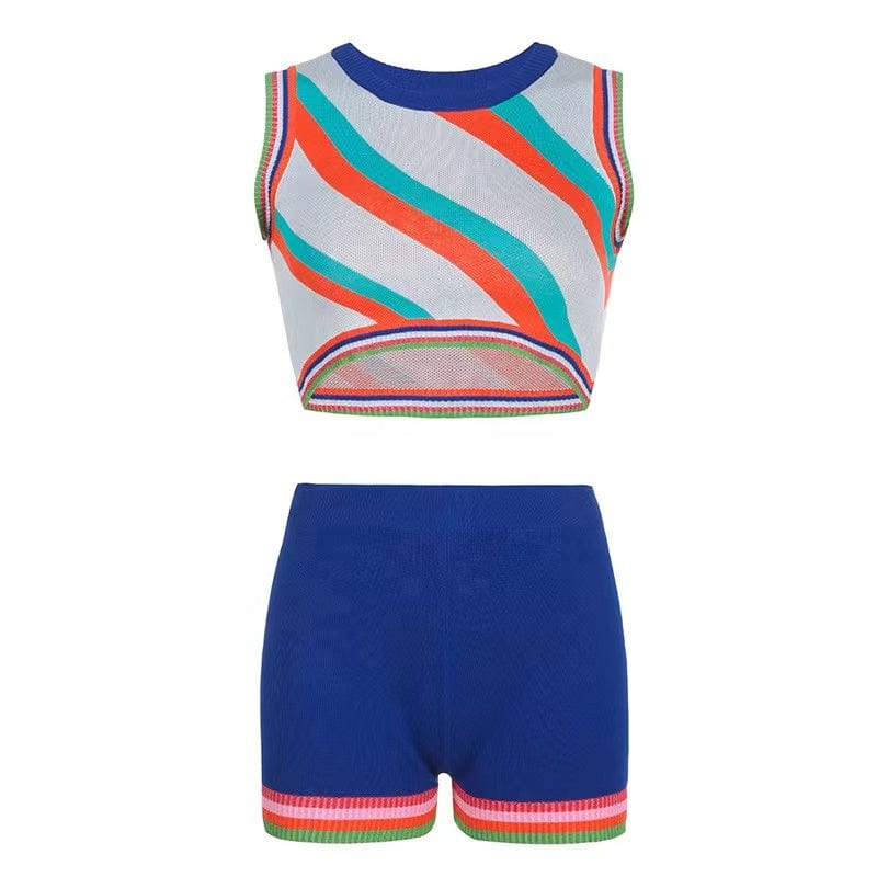 ZHEZHE 2023 New arrivals contrast color knitted fabric women's tank top and gym shorts sexy outfits for women club wear