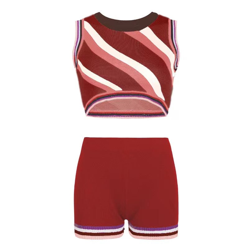 ZHEZHE 2023 New arrivals contrast color knitted fabric women's tank top and gym shorts sexy outfits for women club wear