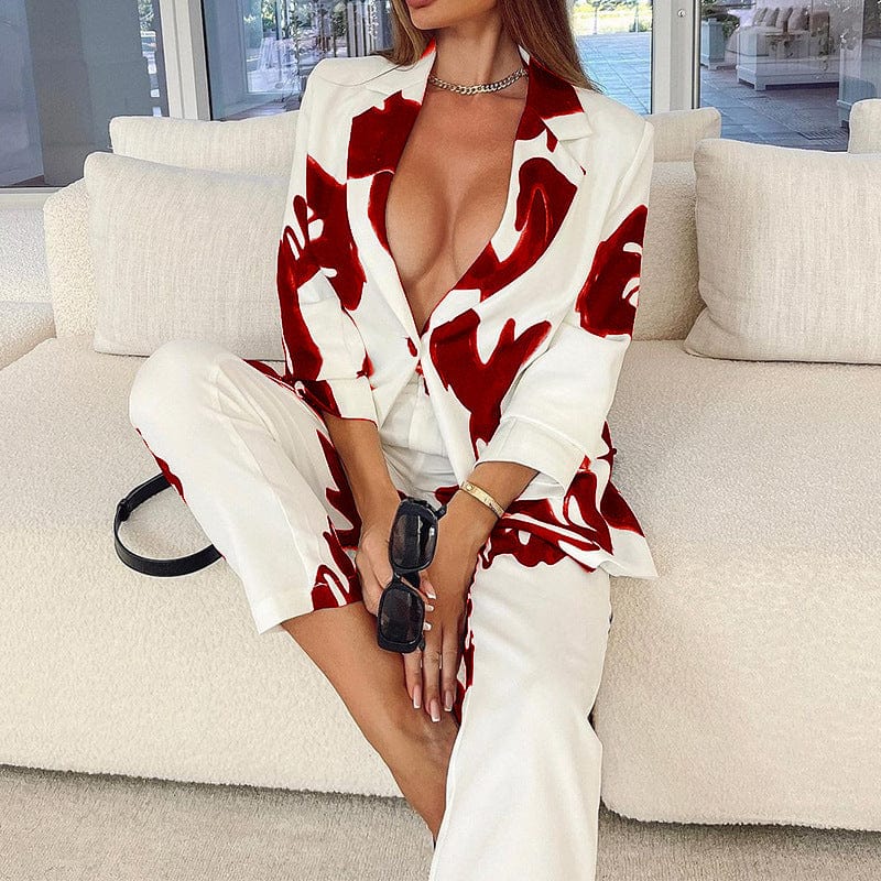 ZL1793 Good quality Fall fashion american clothing 2 piece sets long sleeve vintage ladies suits casual office wear suit blazer