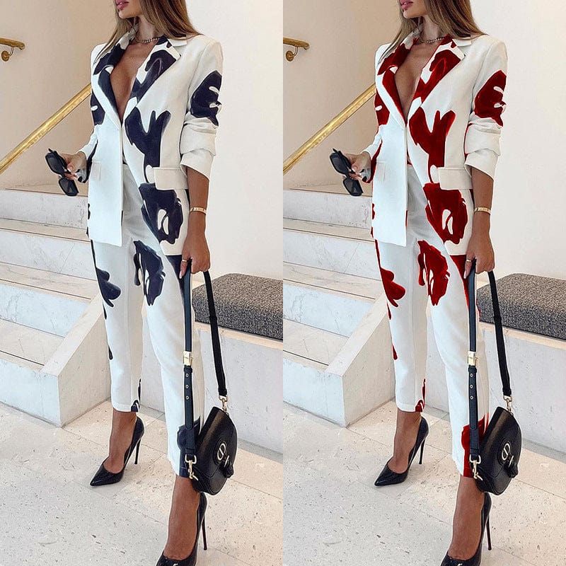 ZL1793 Good quality Fall fashion american clothing 2 piece sets long sleeve vintage ladies suits casual office wear suit blazer