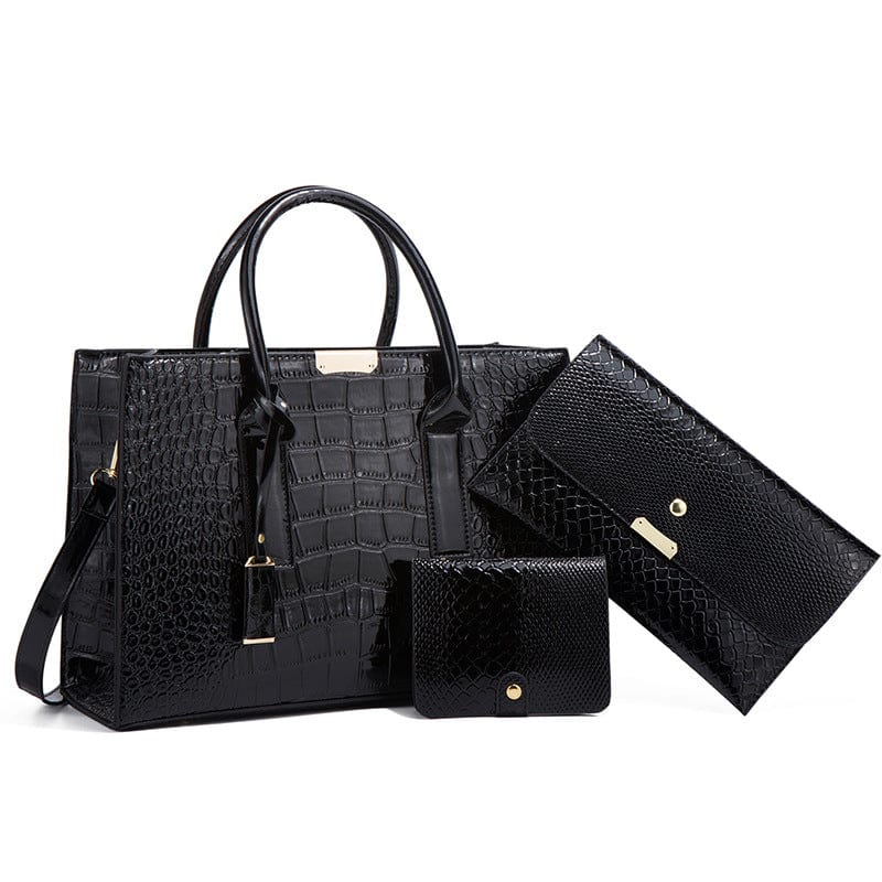 ZM488-black New Fashion Luxury Handbags 3 PCS Set Women Composite Bags Handbag Female Clutch Bag Purse and Handbag Set