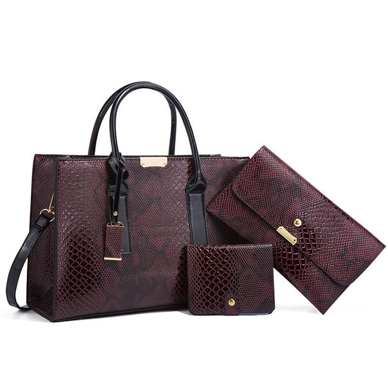 ZM488-brown New Fashion Luxury Handbags 3 PCS Set Women Composite Bags Handbag Female Clutch Bag Purse and Handbag Set