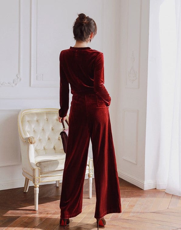ZYHT 2022 Autumn Elegant Vintage Co-ord Sets New Women's Velvet Casual Suit Two Piece Pants Set