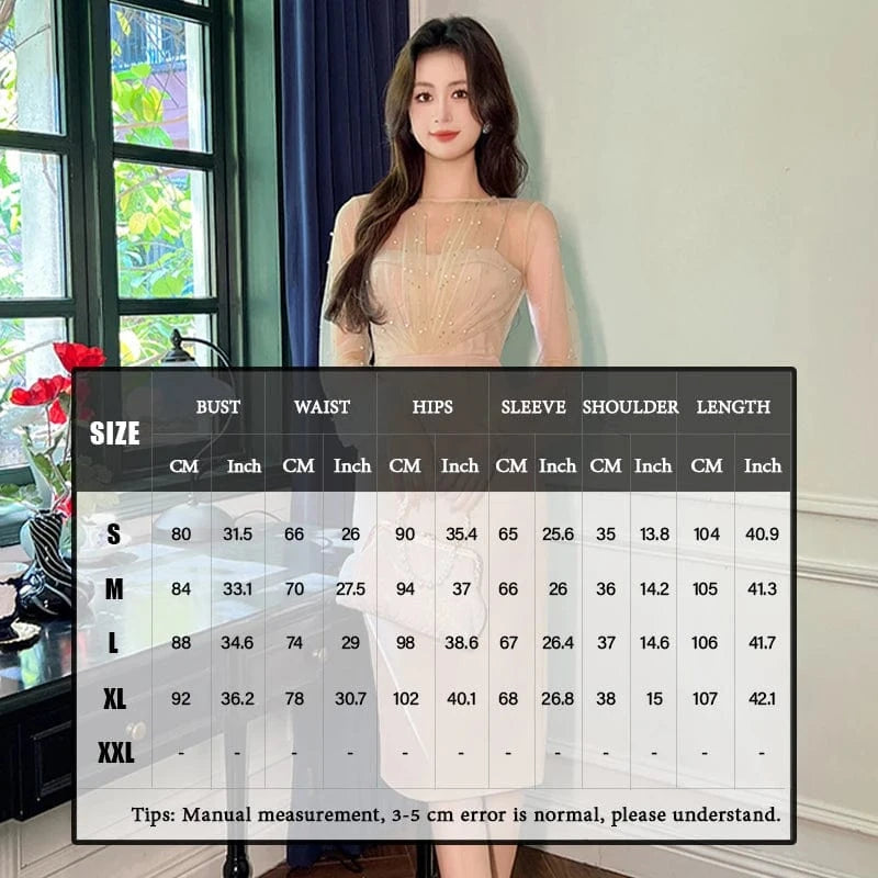 ZYHT 20876 Sexy Ladies Shiny Sequins Pearls Casual Evening Dress Perspective Puff Sleeve Mesh Patchwork Dress