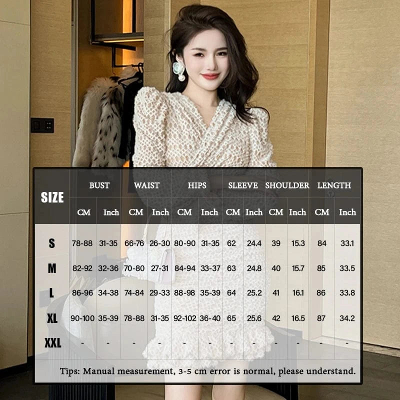 ZYHT 40198 Cross V Neck Bell Sleeve Ruffle Edge Straight Dress High Waist fringed Plaid Knitted Mini Dress