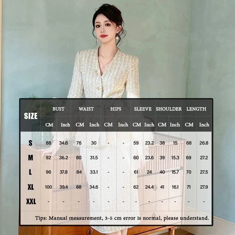 ZYHT 70102 Autumn Full Sleeve V-neck Sequined Casual Jacket Lace-up Single Breasted Feather Tassel Tweed Coat