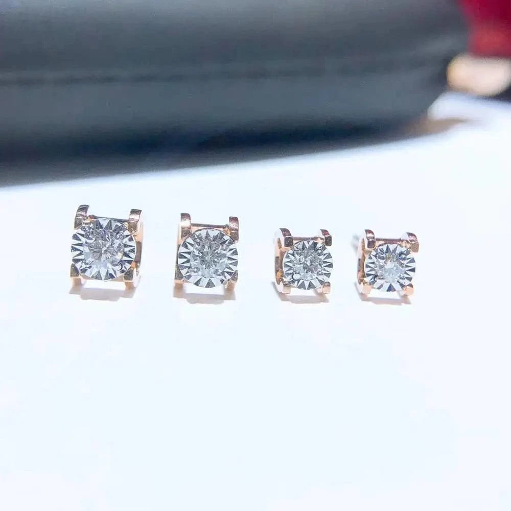 0.10ct Rose gold Pure gold jewelry wholesale women trendy single diamond 18k solid gold earring