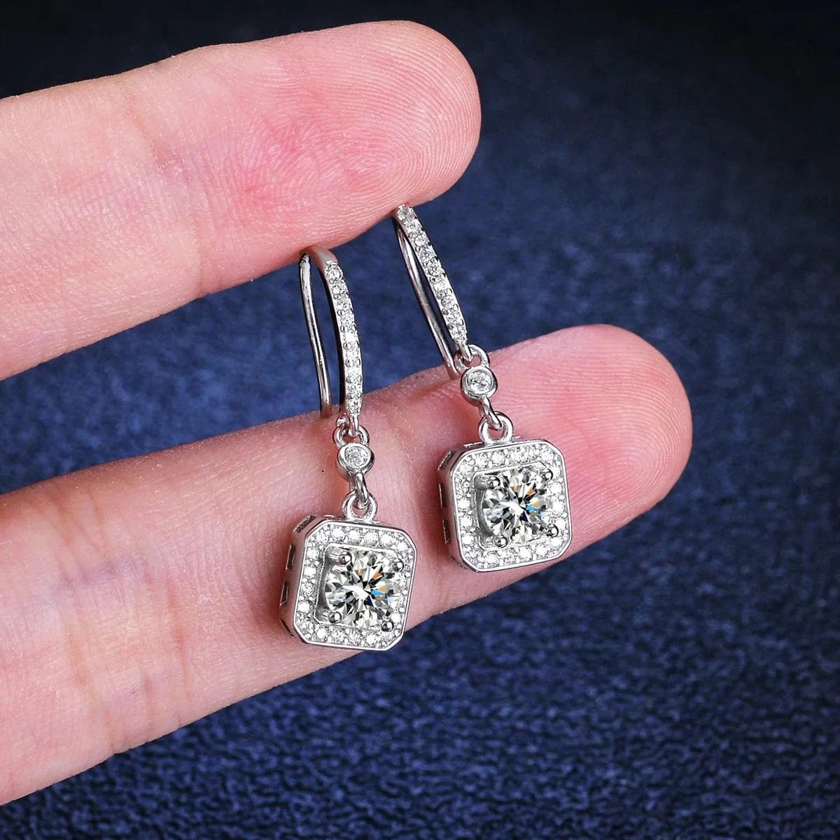 0.5ct / White Hoyon S925 Sterling Silver Moissanite Cluster Earrings Classic Square Cut Studs Personalized Gift Women Fine Jewelry Gold Main