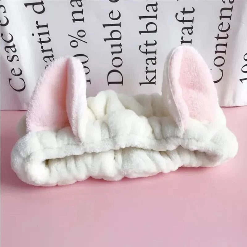 07 Beige Thick Cat Ear Elastic Headband Custom Logo OMG Bowknot Wash Face Hairband Rabbit Cat Ear Cute Plush Lady Soft Women Elastic Hair Band Flannel Make up Headbands