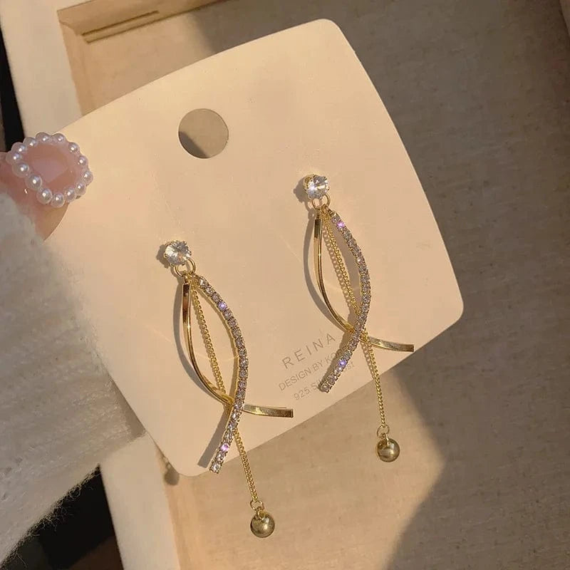 1-1915 Gold Crystal Long Chain Earrings 925 Silver Needle Butterfly Jewelry Women Fashion Pearl Flower Cluster Earrings