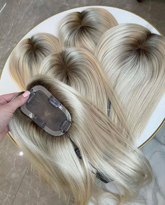 1.5x16cm / #1B 613 / 8inches Wholesale price virgin european indian jewish real women's human hair npu pu lace base 1b 613 topper clip on for black women