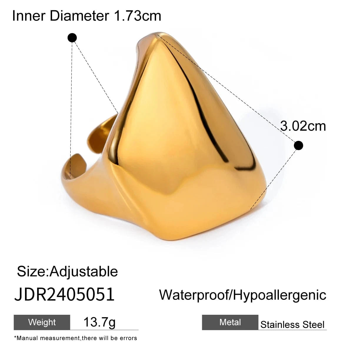1.73cm / minimalist / R2560 R2560 Simple Modern Stainless Steel 18K Gold Plated Women Rings Polished Trapezoid Chunky Open Rings