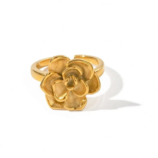 1.86cm / TRENDY / R1857 R1857 Ins Popular 18K Gold Plated Big Camellia Flower Finger Ring Stainless Steel Ring Fashion Jewelry