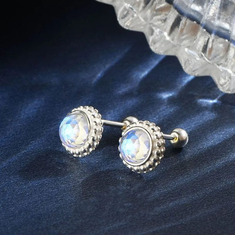1 High Quality Hot sale S999 Pure Sterling Silver Round studs turquoise moonstone simple screw screw stud earrings jewelry