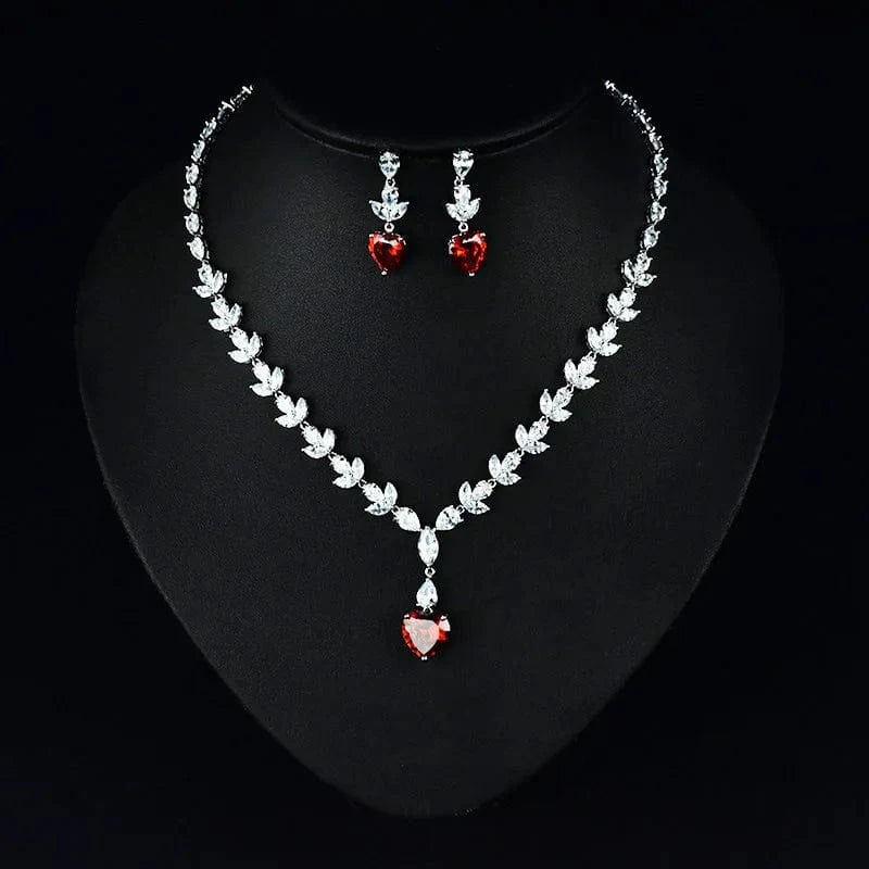 1 Korean luxury heart zircon bridal jewelry set wedding minimalist leaf crystal necklaces dangle stud earrings sets dinner party
