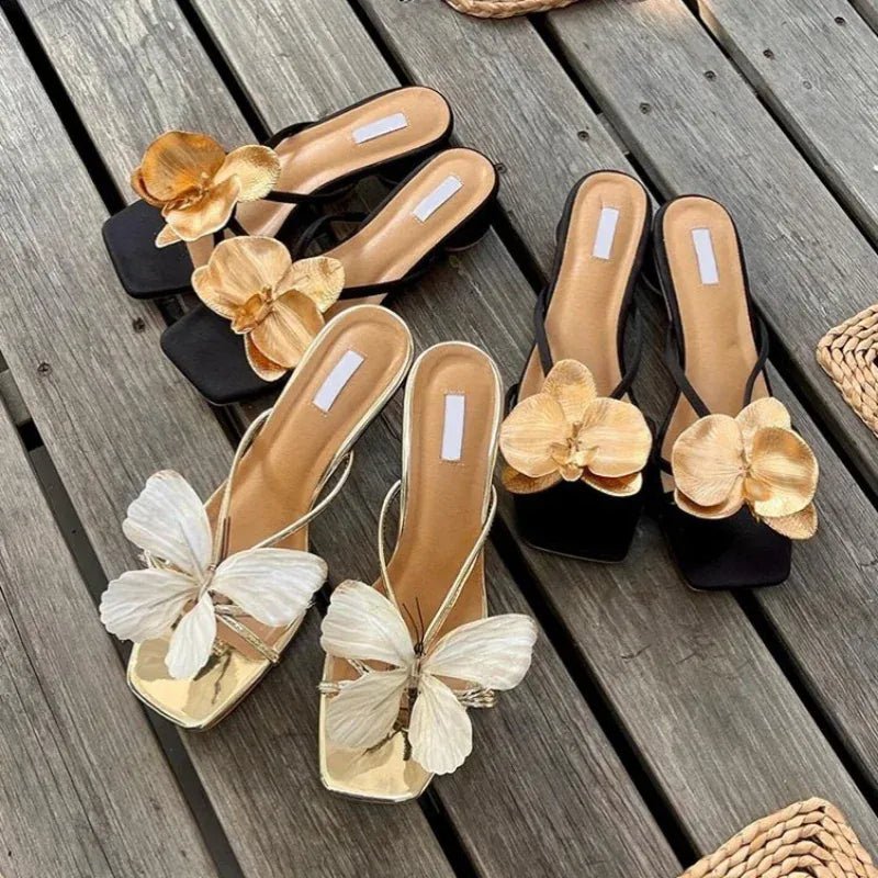 1 Pair Of Simulated Butterfly Decoration Fashion Cute Design Sweet Fresh Literary Ladies Flower Hole Shoes Sandals Accessories - SN Wigs & More