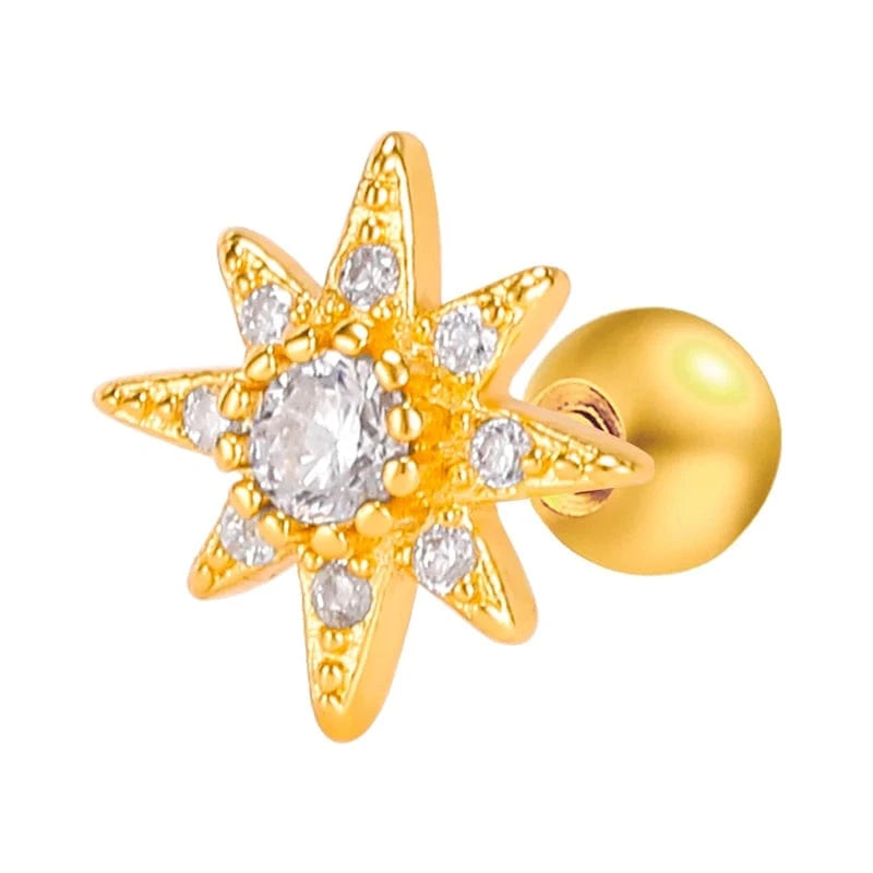 #1 POENNIS Stainless Steel Ladies Fashion Zircon Stone CZ Cartilage Earring Helix Conch Lobe Tragus Stud Ear Piercing Jewelry