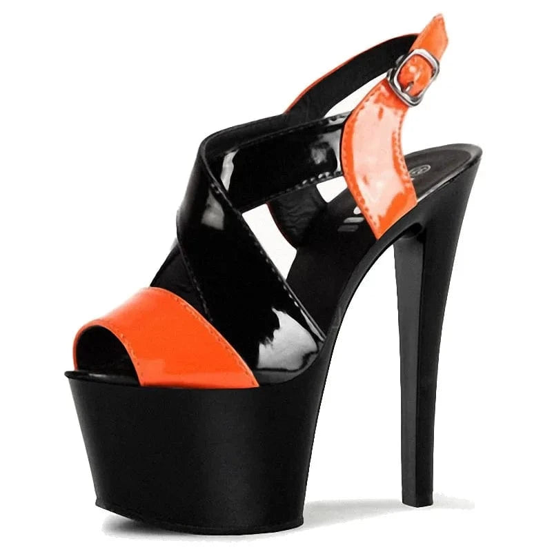 10.5 / Orange Platform stiletto 17 cm super high heel pole dance fashion color high heels model show summer women's large sandals