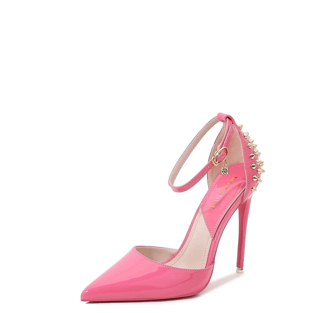 10.5 / Pink Lace Up Thin Heels Pointed Toe 12cm Elegant Bride Full Dress Party Show Models Shallow Sandals Bride Sexy Fetish Nightclub Lady