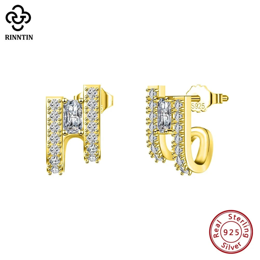 10*6MM / 14K Gold Plated RINNTIN SE383 Fine Jewelry 14K Gold Plated U-Shaped Earrings 925 Sterling Silver Earrings With AAAA Cubic Zirconia