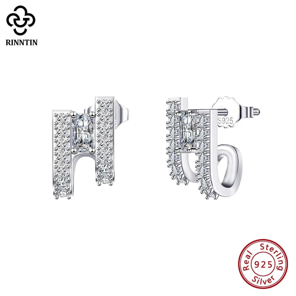 10*6MM / Rhodium Plated RINNTIN SE383 Fine Jewelry 14K Gold Plated U-Shaped Earrings 925 Sterling Silver Earrings With AAAA Cubic Zirconia