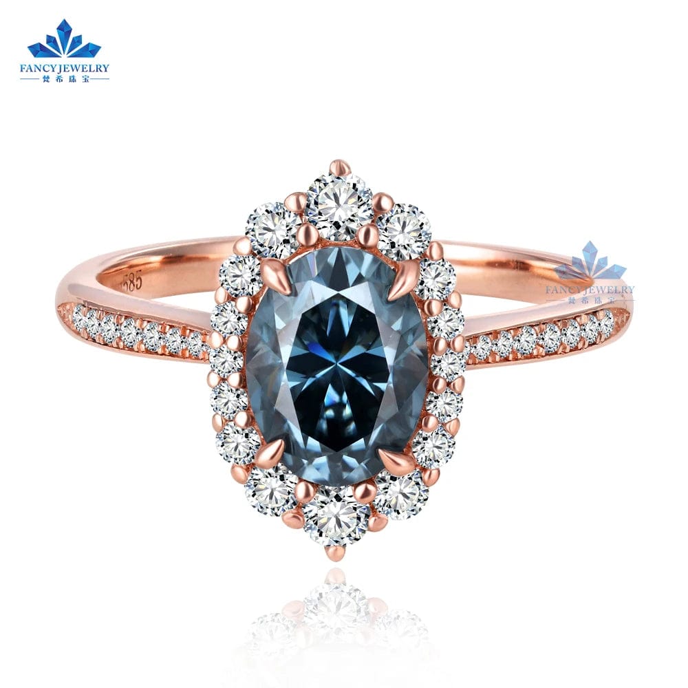 10.75 / 14K Rose Gold 9K 10K 14K 18K Solid Gold Jewelry Hola Oval Moissanite Ring Engagement 1.5ct Blue-grey Moissanite Wedding Rings