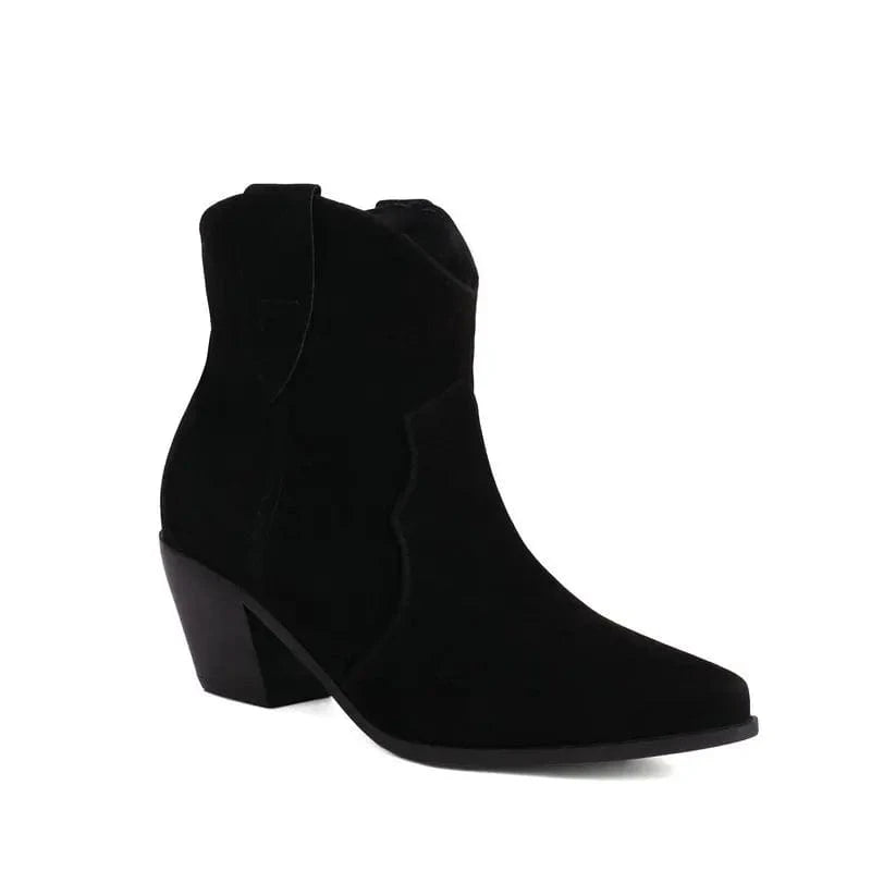 10 / Black BUSY GIRL XYF4913 Women's short boots for women suede autumn winter retro ankle booties thick heels western cowboy boots