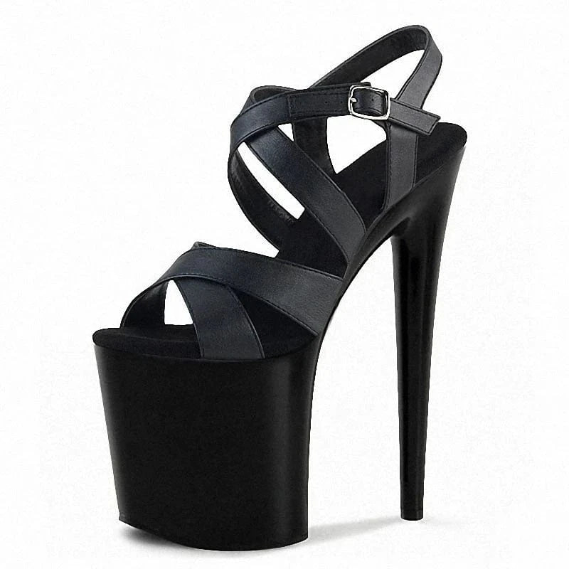 10 / Black matte New black bar pole dance thin heel super high heel 20cm white stripper large toe leakage 8 inch sandals