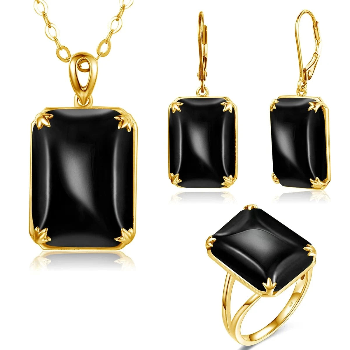 10 / Black Onyx-B Szjinao Trendy Women Sparkling Purple Gemstone Necklace Pendant Earrings Ring Real 925 Silver Gold Plated  Amethyst Jewelry