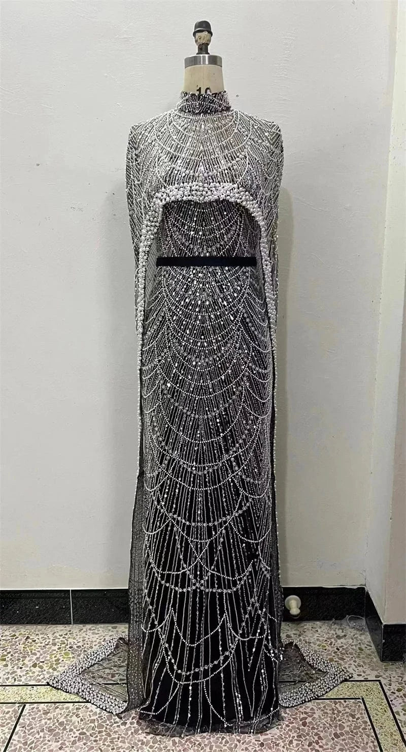 10 / Color 2 Luxurious Beaded Formal Dresses Strapless Mermaid Evening Elegant Dress With Long Cape