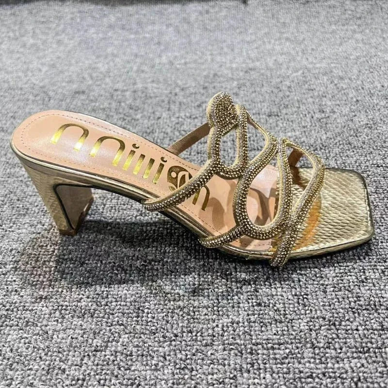 10 / Gold BUSY GIRL YF4114 Hot pink sliver gold rhinestone snake shaped decor women slippers high heels for ladies sandals women shoes