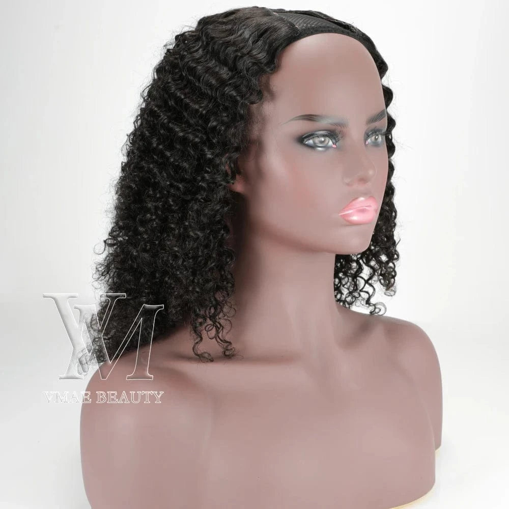 10 Inches / 3C VMAE Mongolian Virgin Cuticle Aligned Raw Hair Afro Kinky Curly U Part Human Hair Wig with Lace Base Style 4C for Black Women