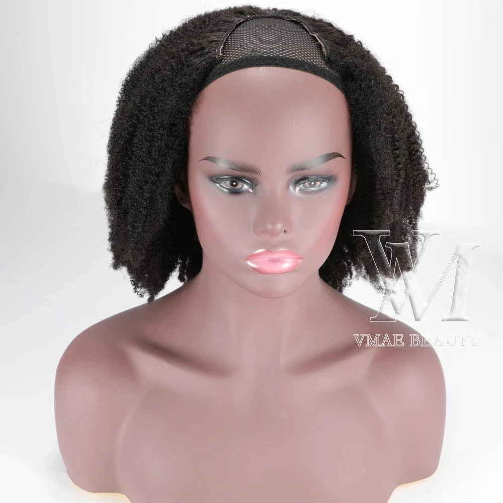 10 Inches / 4C VMAE Mongolian Virgin Cuticle Aligned Raw Hair Afro Kinky Curly U Part Human Hair Wig with Lace Base Style 4C for Black Women