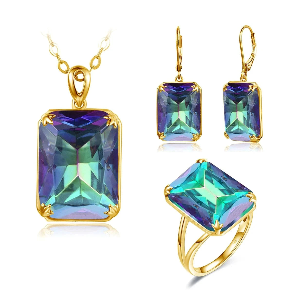 10 / Mystic Topaz-T Szjinao Trendy Women Sparkling Purple Gemstone Necklace Pendant Earrings Ring Real 925 Silver Gold Plated  Amethyst Jewelry